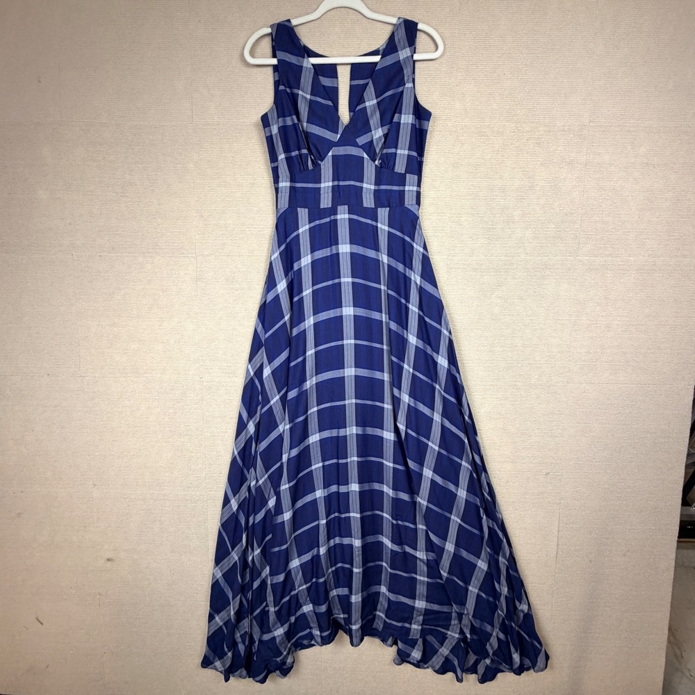 Harshman Rainer Maxi Dress Blue Plaid Lyocell Sleeveless Size S NWT
